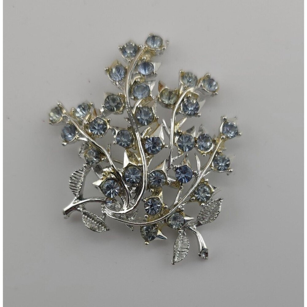 Vintage Signed Coro blue stone flower brooch - Picture 8 of 8